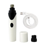 White electric nail grinder with USB cable, sanding cap, and base