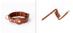 Brown leather pet collar with AirTag holder, metal clasp, and adjustable strap