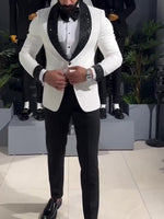 Dazzle in Style: White Tuxedo Jacket with Striking Black Sequin Lapel