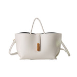 PU bucket tote with zipper, top handles and shoulder strap, cream off-white