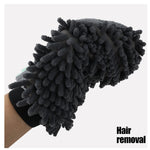 2-in-1 pet grooming glove: fluffy gray chenille massage side