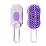 Electric steam pet brush set with light purple handle and purple massage pad