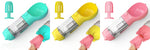Portable pet water bottle feeder with teal, yellow, and pink bowls, includes pink waste bags