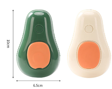 Pet grooming brush sizes: avocado-green and cream, 10cm height, 6.5cm width