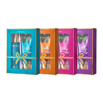 Assorted KORMESIC body cream gift boxes in blue, orange, pink, and purple