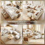 Sectional Sofa, L Shaped Couch with Deep Seat, Movable Ottoman and Pillow-top Armrests, Beige