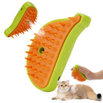 Green pet steam brush with orange silicone bristle pad for grooming