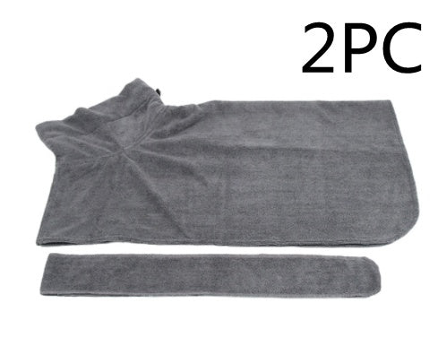 Gray pet bathrobe microfiber drying coat set, two fabric pieces