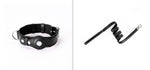 Black leather pet collar with AirTag holder, metal clasp, and adjustable strap