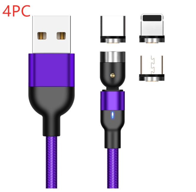 Purple braided magnetic charging cable with USB Type-C and iOS connector ends