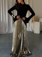 Elegant Essentials Black Bell Sleeve Set: Irregular Hem Top & Pleated Skirt for Effortless Style