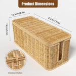 Desktop Cable Organizer With Woven Rattan-style Cord And A Covered Power Stripsocket Box