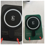 Black and green mini magnetic wireless power banks, charging icon close-up and front