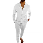 White lapel long-sleeve shirt and slim trousers set for men