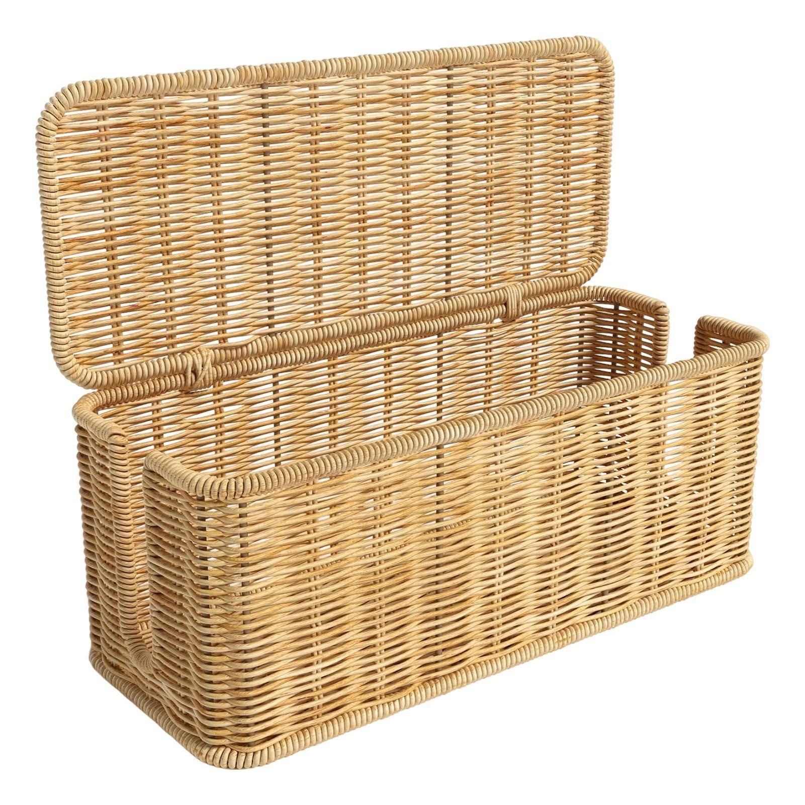 Desktop Cable Organizer With Woven Rattan-style Cord And A Covered Power Stripsocket Box