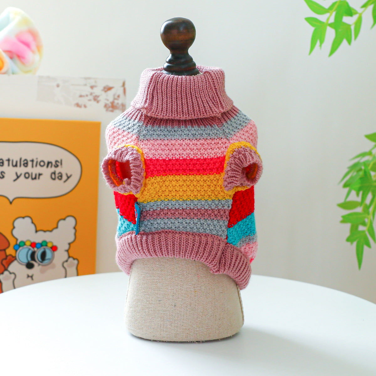Colorful Stripes Pet Ring Sweater - Soft Comfort for Your Furry Friend