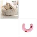 U-shaped plush cushion for pet bed, pink with strawberry patch details