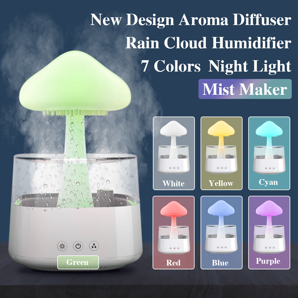 Humidificador de escritorio 2 en 1, difusor Zen de aceites esenciales para aromaterapia con nube de lluvia y lámpara de noche de nube lluviosa con forma de hongo