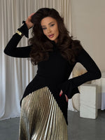 Elegant Essentials Black Bell Sleeve Set: Irregular Hem Top & Pleated Skirt for Effortless Style