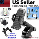 Universal car phone mount holder with vent adapter and suction base, black carbon-fiber cradle