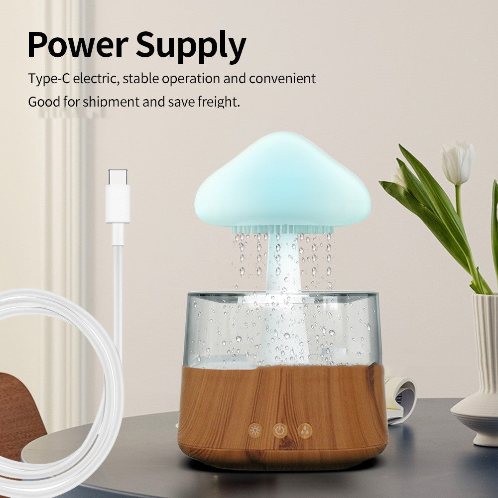 Humidificador de Nubes y Lluvia con Atomización Ultrasónica, Grano de Madera, Luz de Siete Colores, Máquina de Aromaterapia