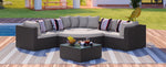 GO 7-piece Outdoor Wicker Sofa Set, Rattan Sofa Lounger, With  Colorful Pillows, Conversation Sofa, For Patio, Garden, Deck, Brown Wicker