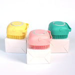 Silicone pet bath massage brush set in yellow, pink, and green with round bristle heads