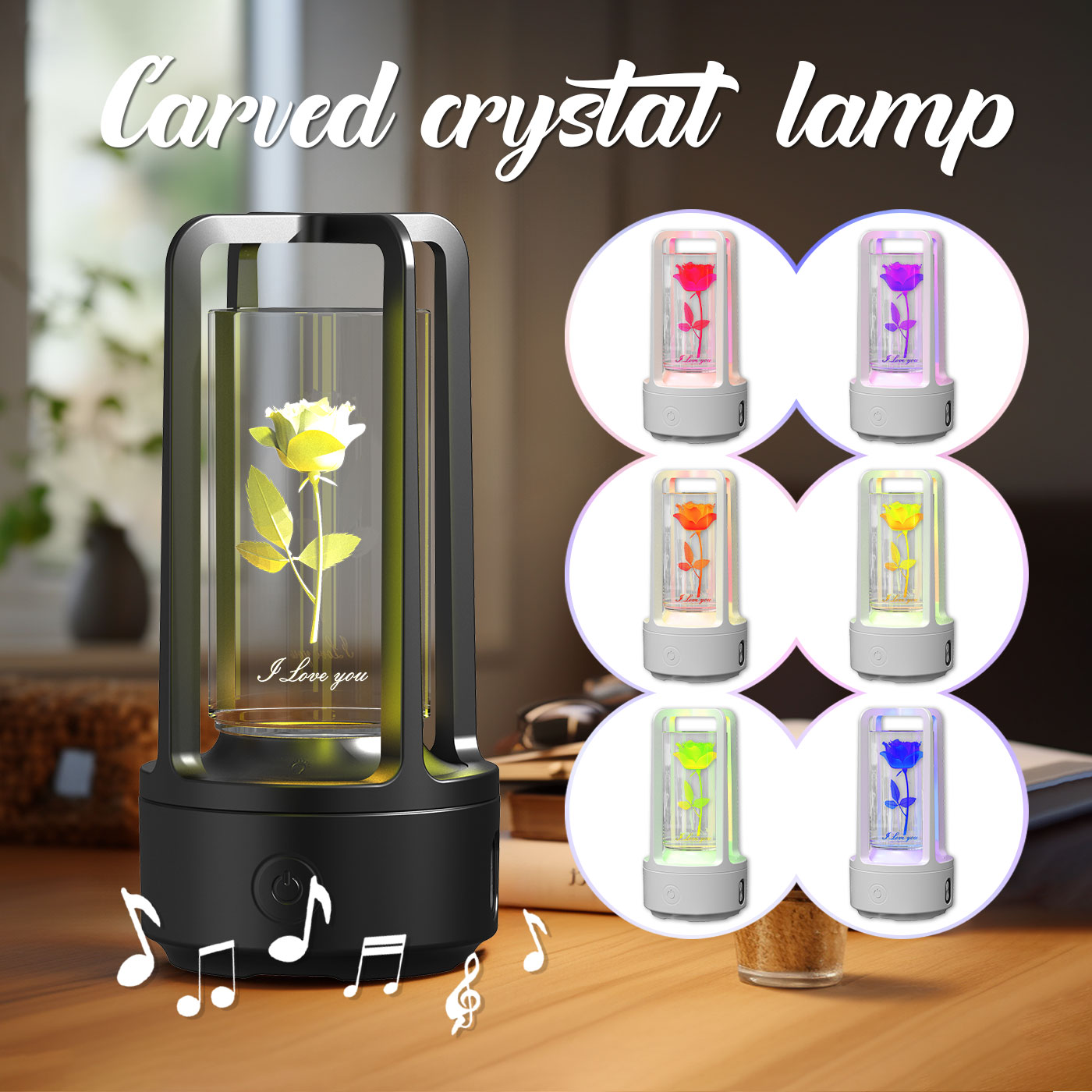 Lámpara táctil de noche de cristal acrílico con audio 2 en 1 y altavoz Bluetooth, regalo de San Valentín