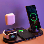 Wireless charging dock station with phone stand, smartwatch cradle, and wireless pad